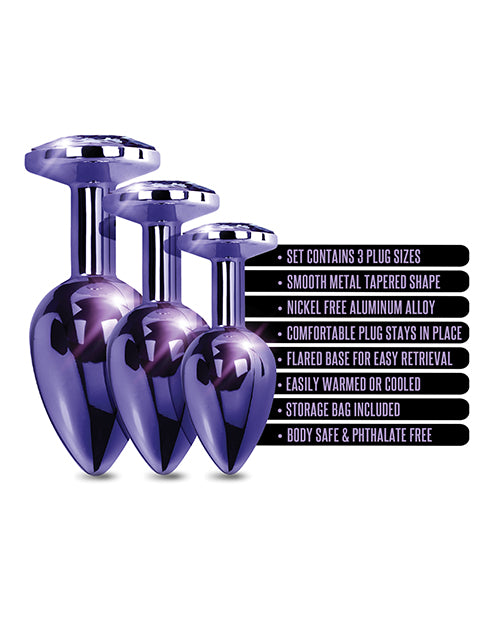 Nixie Metal Butt Plug Trainer Set w/Inlaid Jewel - Purple Metallic - Empower Pleasure