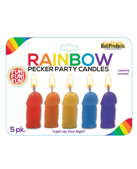 Rainbow Pecker Party Candles - Asst. Colors Pack of 5 - Empower Pleasure