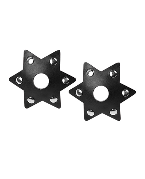 Nipplicious Starstruck Leather Pasties w/Studs & Nipple Hole - Black - Empower Pleasure