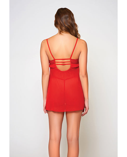 Galloon Lace & Fine Mesh Babydoll & G-String Red XL - Empower Pleasure