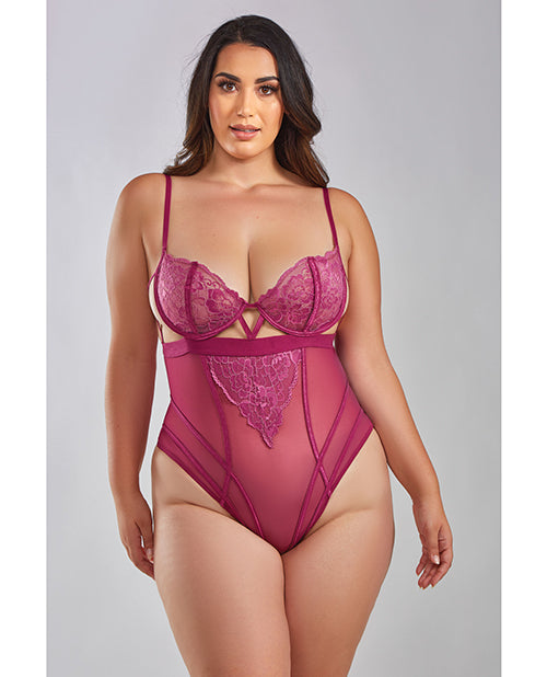 Quinn Cross Dyed Galloon Lace & Mesh Teddy Wine 1X - Empower Pleasure