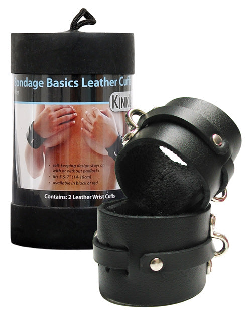 KinkLab Leather Wrist Cuffs - Black - Empower Pleasure