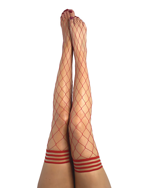 Kix'ies Claudia Large Net Fishnet Thigh Highs Red A - Empower Pleasure