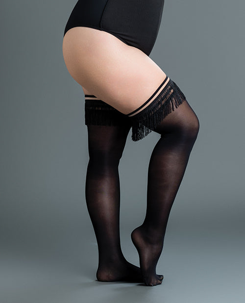 Kix'ies Keila Semi Opaque Fringe Thigh High Black D - Empower Pleasure