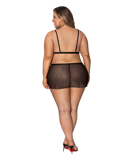 Girl Next Door Strappy Bralette w/Flirty Thong Skirt Black 2X - Empower Pleasure