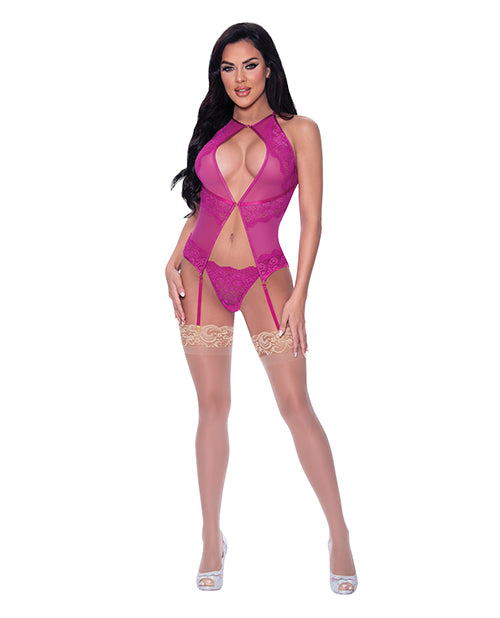 Berrylicious Lace Halter Basque & G-String Pink L/XL - Empower Pleasure