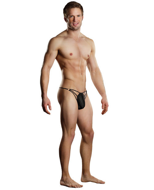 Male power g-string w/straps & rings black - Empower Pleasure