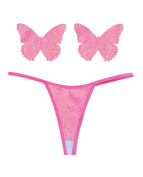 Neva Nude Naughty Knix Bella Rosa Shimmer G-String & Pasties - Soft Pink O/S - Empower Pleasure