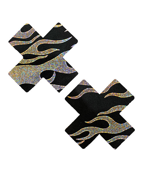 Neva Nude Robo Meltdown Holographic X Factor Pasties - Black/Silver O/S - Empower Pleasure