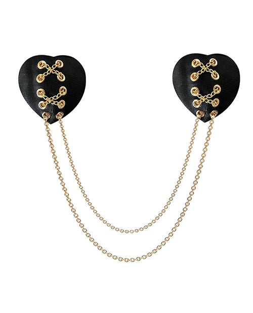 Neva Nude Two Heart Chained Pasties - Black O/S - Empower Pleasure
