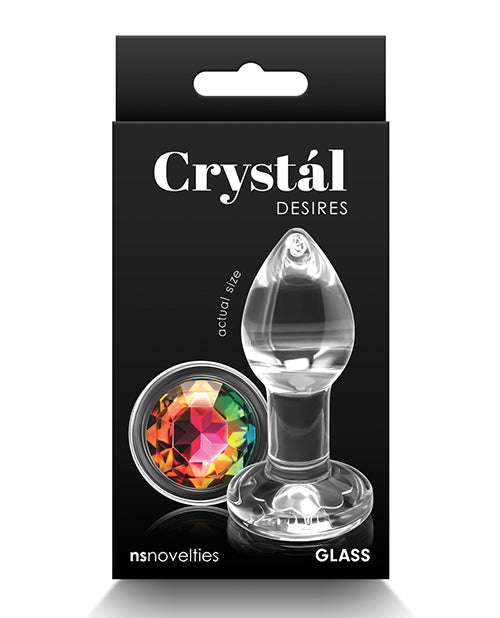 Crystal Desires Glass Round Gem Butt Plug Small - Rainbow - Empower Pleasure