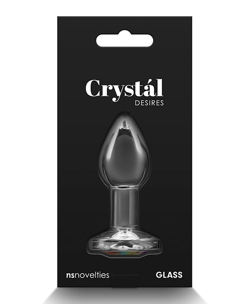 Crystal Desires Glass Round Gem Butt Plug Small - Rainbow - Empower Pleasure