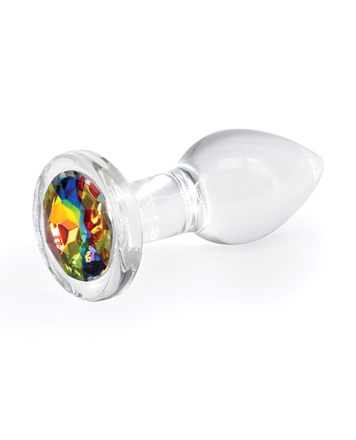 Crystal Desires Glass Round Gem Butt Plug Small - Rainbow - Empower Pleasure