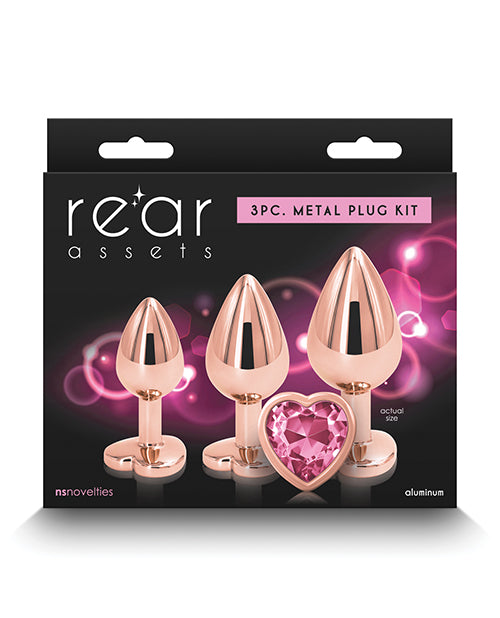Rear Assets Pink Heart Gem Anal Trainer Kit - Rose Gold - Empower Pleasure