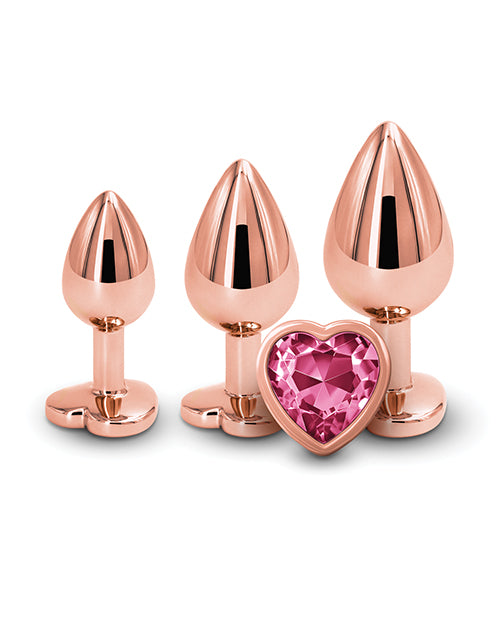 Rear Assets Pink Heart Gem Anal Trainer Kit - Rose Gold - Empower Pleasure