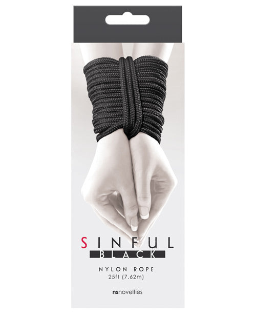 Sinful 25' Nylon Rope - Black - Empower Pleasure