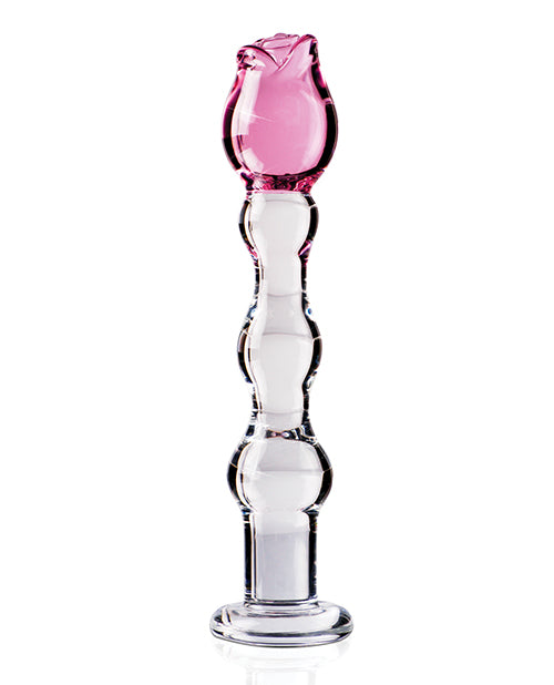 Icicles No. 12 Hand Blown Glass Massager - Clear with Rose Tip - Empower Pleasure