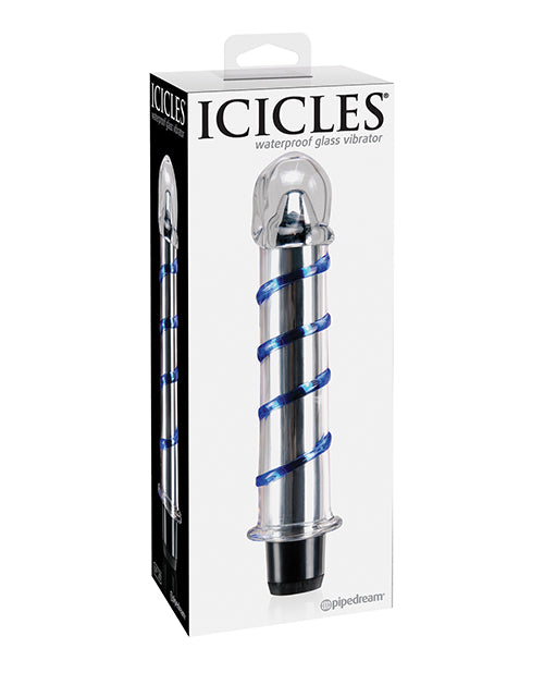 Icicles No. 20 Hand Blown Glass Vibrator Waterproof - Clear with Blue Swirls - Empower Pleasure