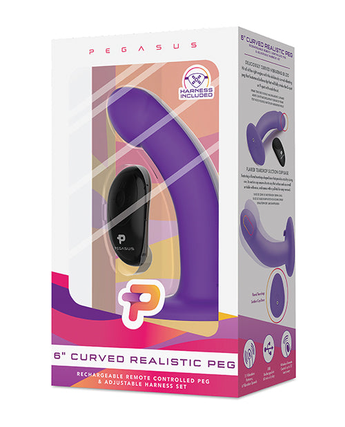 Pegasus 6" Rechargeable Curved Peg w/Adjustable Harness & Remote Set - Purple - Empower Pleasure