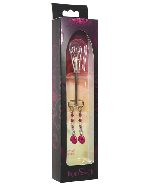 Bijoux de Nip Clit Clamp Double Loop with Heart Charm & Fuchsia Beads