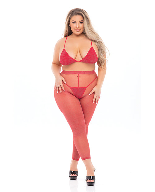 Pink Lipstick Tall Order Bra Top & Leggings Red QN - Empower Pleasure