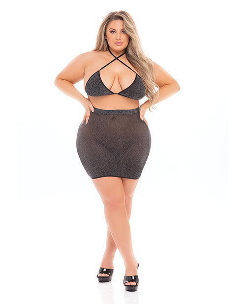 Pink Lipstick Black Cherry Strap Halter Bra & Skirt (Fits up to 3X) Black QN - Empower Pleasure