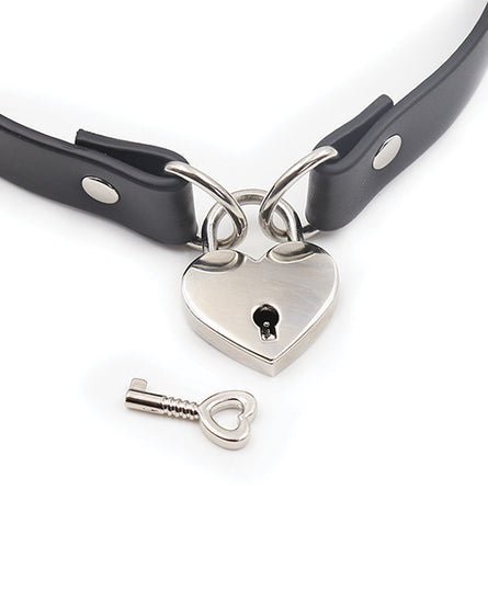 Plesur PVC Collar w/Heart Lock - Black - Empower Pleasure