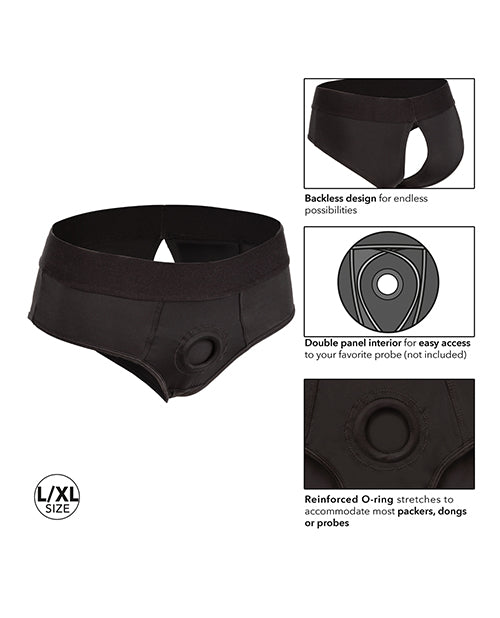 Her Royal Harness Backless Brief L/XL - Black - Empower Pleasure