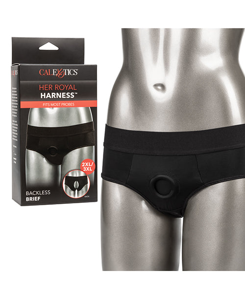 Her Royal Harness Backless Brief 2XL/3XL - Black - Empower Pleasure