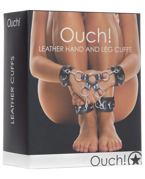 Shots Ouch Leather Hand & Leg Cuffs - Empower Pleasure