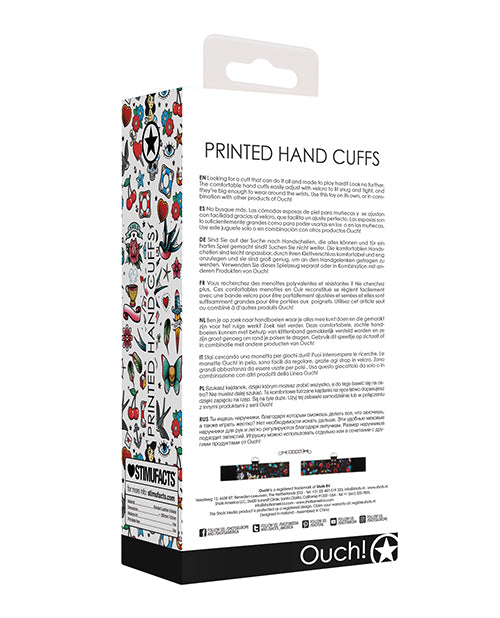 Shots Ouch Old School Tattoo Style Printed Hand Cuffs- Black - Empower Pleasure