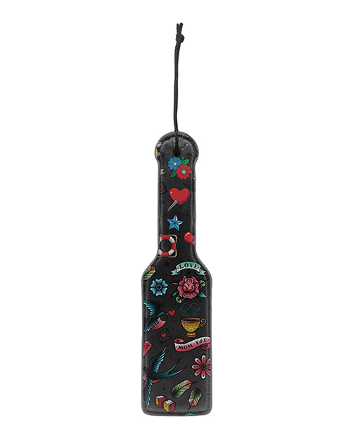 Shots Ouch Old School Tattoo Style Printed Paddle - Black - Empower Pleasure