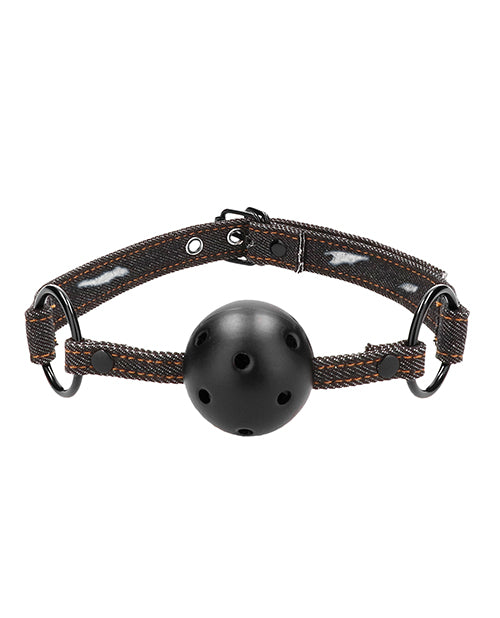 Shots Ouch Breathable Ball Gag w/Denim Straps - Black - Empower Pleasure