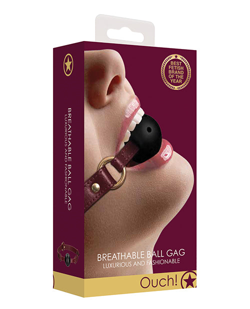 Shots Ouch Halo Breathable Ball Gag - Burgundy - Empower Pleasure