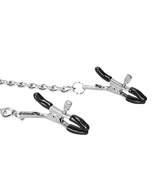 Shots Ouch Black & White Velcro Collar w/Nipple Clamps - Black - Empower Pleasure
