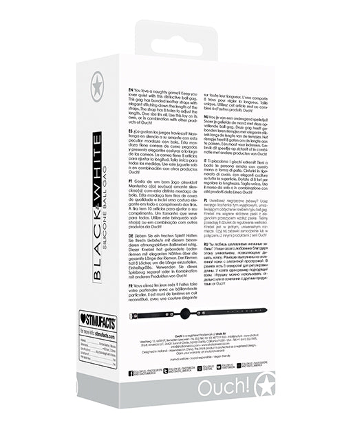 Shots Ouch Black & White Silicone Ball Gag - Black - Empower Pleasure