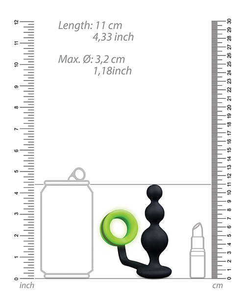 Shots Ouch Beads Butt Plug w/Cock Ring - Glow in the Dark - Empower Pleasure
