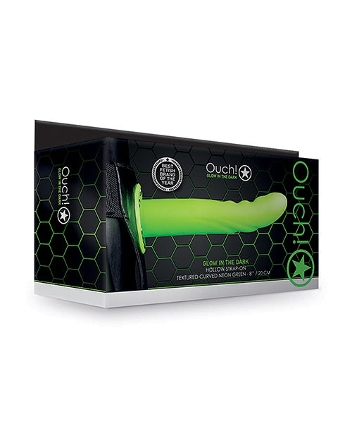 Shots Ouch 8" Textured Curved Hollow Strap On - Glow in the Dark - Empower Pleasure