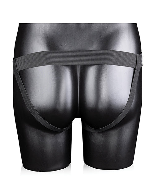 Shots Ouch 8" Ribbed Hollow Strap On w/Balls - Black - Empower Pleasure