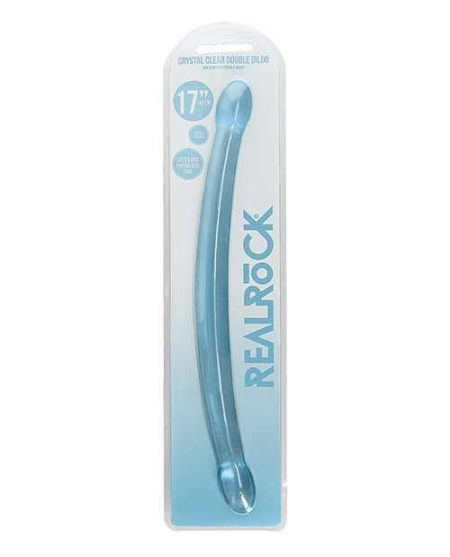 Shots RealRock Crystal Clear 17" Double Dildo - Blue - Empower Pleasure