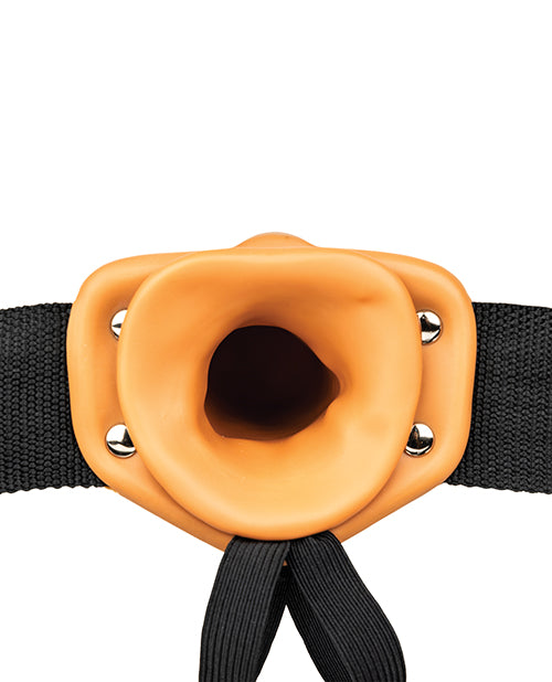 Shots RealRock 8" Vibrating Hollow Strap On W/O Balls - Tan - Empower Pleasure