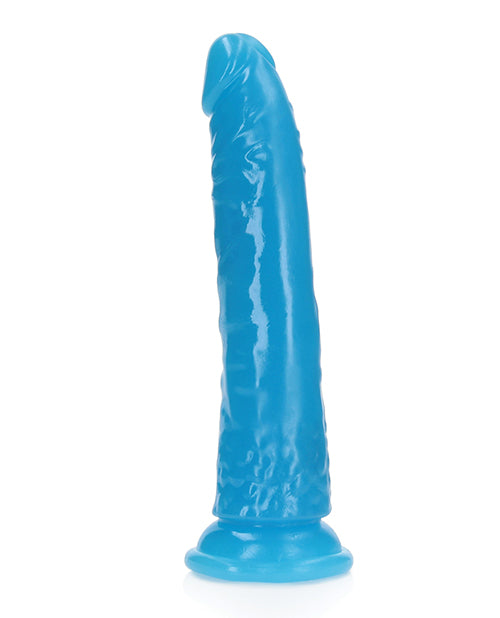 Shots RealRock 7" Slim Dildo Glow in the Dark - Neon Blue - Empower Pleasure