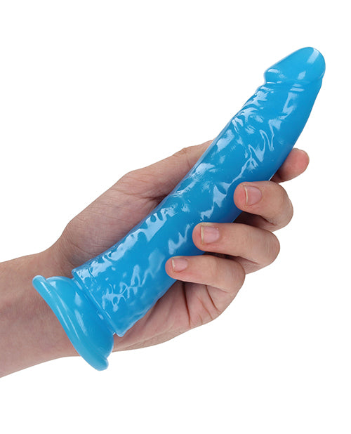 Shots RealRock 7" Slim Dildo Glow in the Dark - Neon Blue - Empower Pleasure