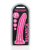 Shots RealRock 7" Slim Dildo Glow in the Dark - Neon Pink - Empower Pleasure