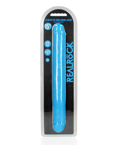 Shots RealRock 15" Double Dong Glow in the Dark - Neon Blue - Empower Pleasure