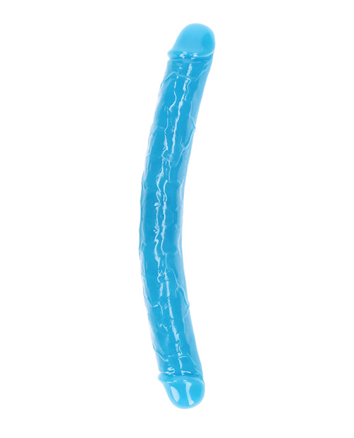 Shots RealRock 15" Double Dong Glow in the Dark - Neon Blue - Empower Pleasure