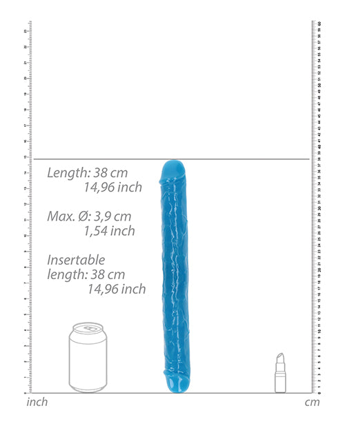 Shots RealRock 15" Double Dong Glow in the Dark - Neon Blue - Empower Pleasure