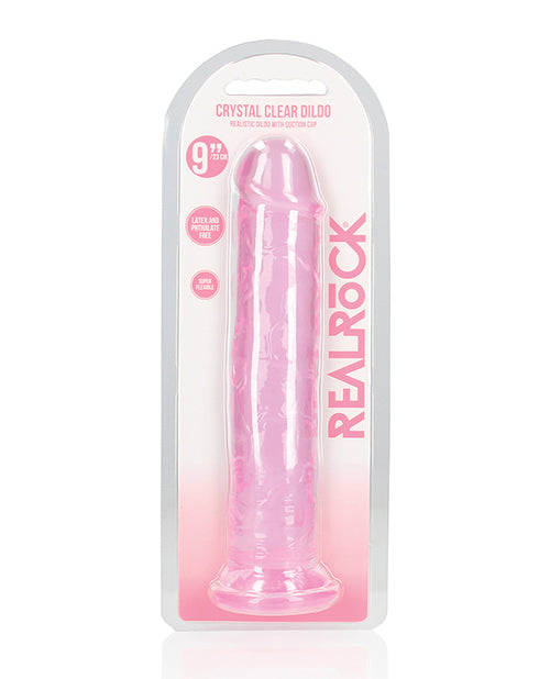 Shots RealRock Crystal Clear 9" Straight Dildo w/Suction Cup - Pink - Empower Pleasure