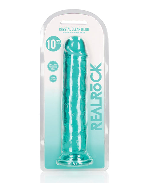 Shots RealRock Realistic Crystal Clear 10" Straight Dildo - Turquoise - Empower Pleasure