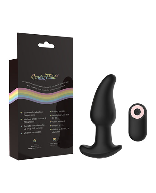 Gender Fluid Twirler Anal Vibe w/Remote - Black - Empower Pleasure